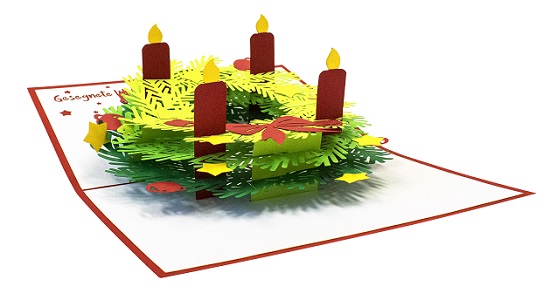 Pop-Up-Karte mit Adventskranzmotiv