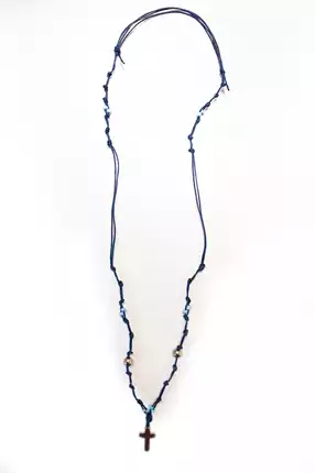 Halskette Kreuz glatt blaues Band