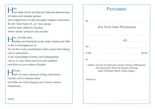 Patenbrief Motiv Taube (10 St.)