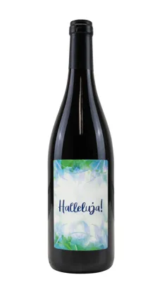 Rotwein mit Etikett "Halleluja" (10,00 EUR/Liter)