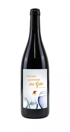 Rotwein mit Etikett Jahreslosung 2025 (10,00 EUR/Liter)