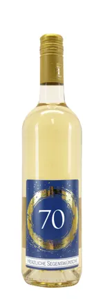 Weißwein mit Etikett 70. Geburtstag (10,00 EUR/Liter), Grauer Burgunder