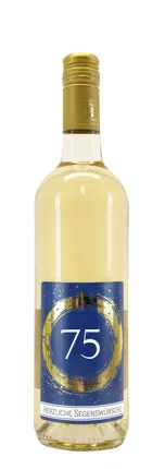 Weißwein mit Etikett 75. Geburtstag (10,00 EUR/Liter), Grauer Burgunder