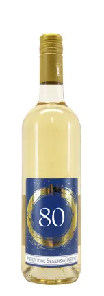 Weißwein mit Etikett 80. Geburtstag (10,00 EUR/Liter), Grauer Burgunder