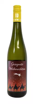 Weißwein mit Etikett "Gesegnete Weihnachten  (10,00 EUR/Liter), Riesling