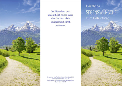 Preview: PC-Karte Herzliche Segenswünsche zum Geburtstag (10 St.) Motiv: Weg