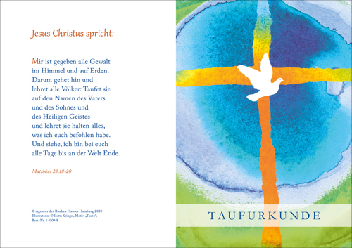 Preview: PC-Taufurkunde für Erwachsene (10 St.) Motiv Taube