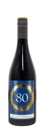 Rotwein mit Etikett 80. Geburtstag (10,53 EUR/Liter)