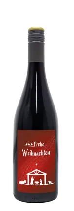 Rotwein mit Etikett "Frohe Weihnachten" (10,53 EUR/Liter)