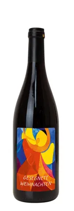Rotwein mit Etikett "Gesegnete Weihnachten" (10,00 EUR/Liter)