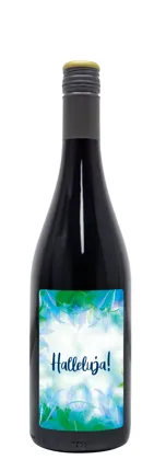 Rotwein mit Etikett "Halleluja" (10,53 EUR/Liter)