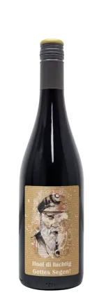 Rotwein mit Etikett "Hool di fuchtig" (10,53 EUR/Liter)