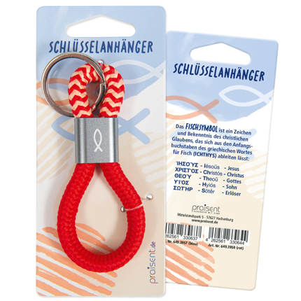 Preview: Schlüsselanhänger Tau Fischsymbol - rot