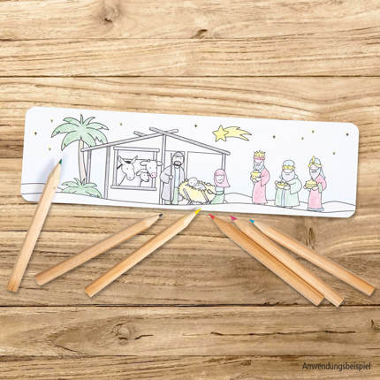 Preview: Set Lesezeichen Krippe und Buntstifte zum Ausmalen