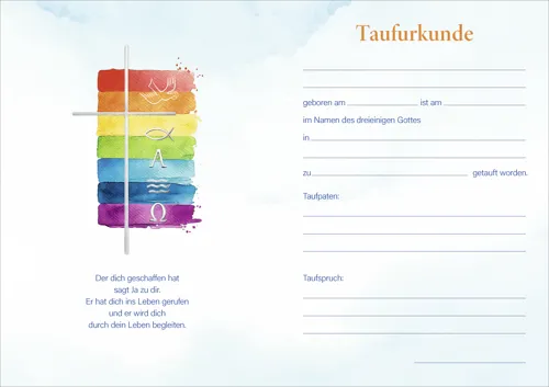 Taufurkunde für Kinder (10 St.) Motiv Regenbogen