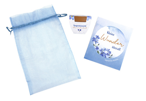 Preview: Tontopf Vergissmeinnicht mit Heft im Organzabeutel