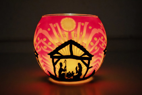 Preview: Windlicht mit Krippenmotiv groß