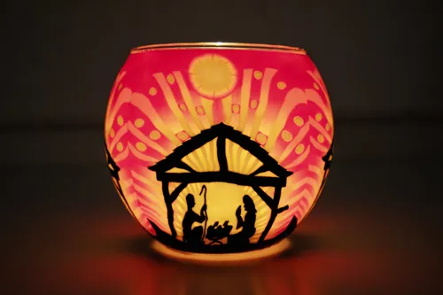 Windlicht mit Krippenmotiv groß