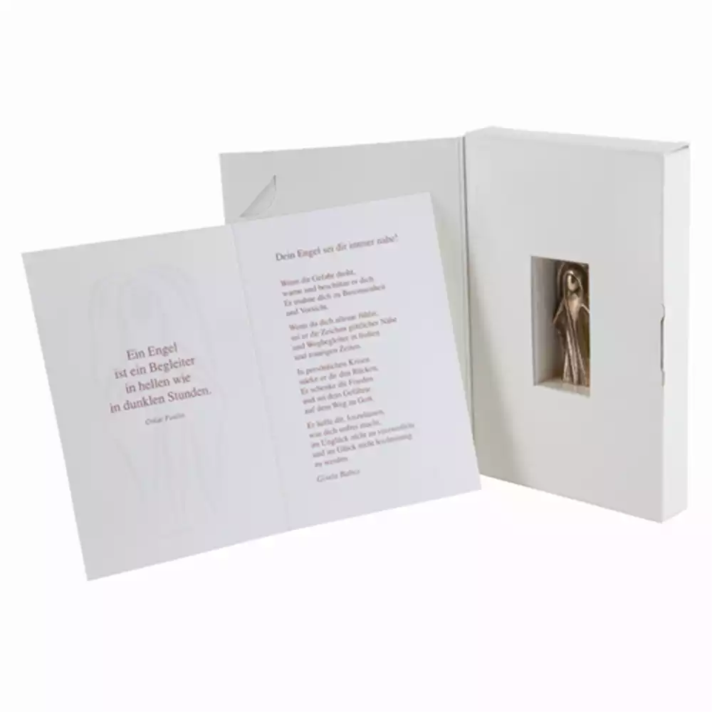 Bronze-Engel im Geschenkkarton mit Karte
