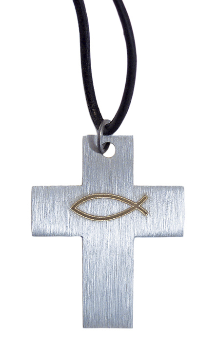 Edelstahlkreuz mit Fisch Edelstahlkreuz mit Fisch
