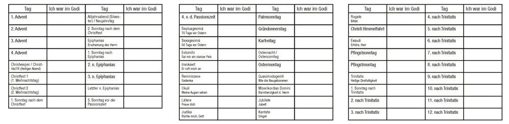 Gottesdienstbesuchskarte für Konfirmanden (10 St.)