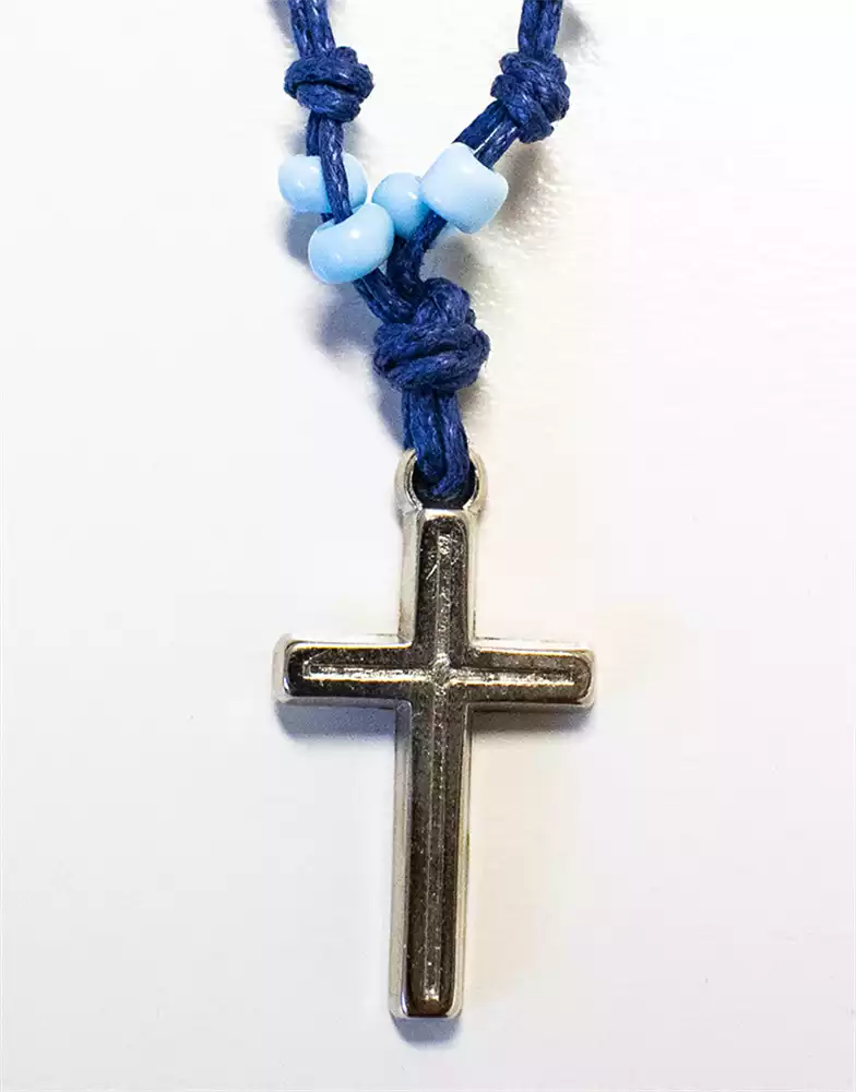 Halskette Doppelkreuz blaues Band
