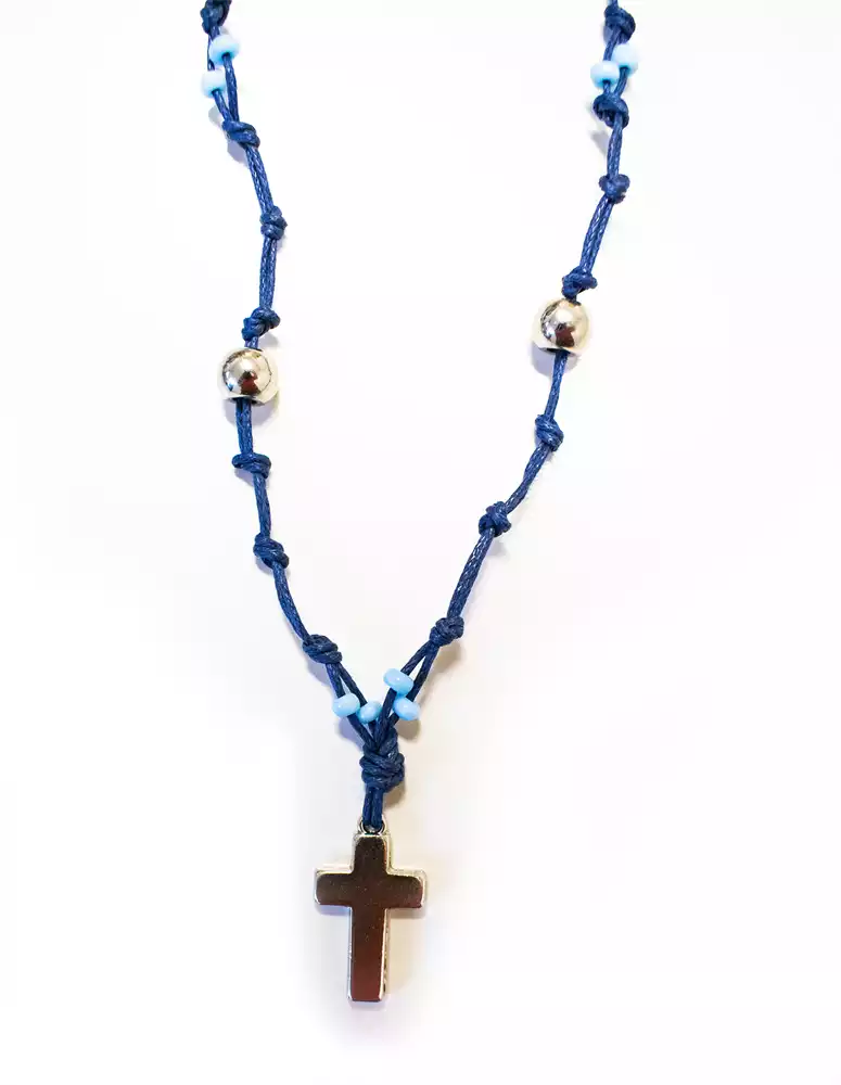 Halskette Kreuz glatt blaues Band