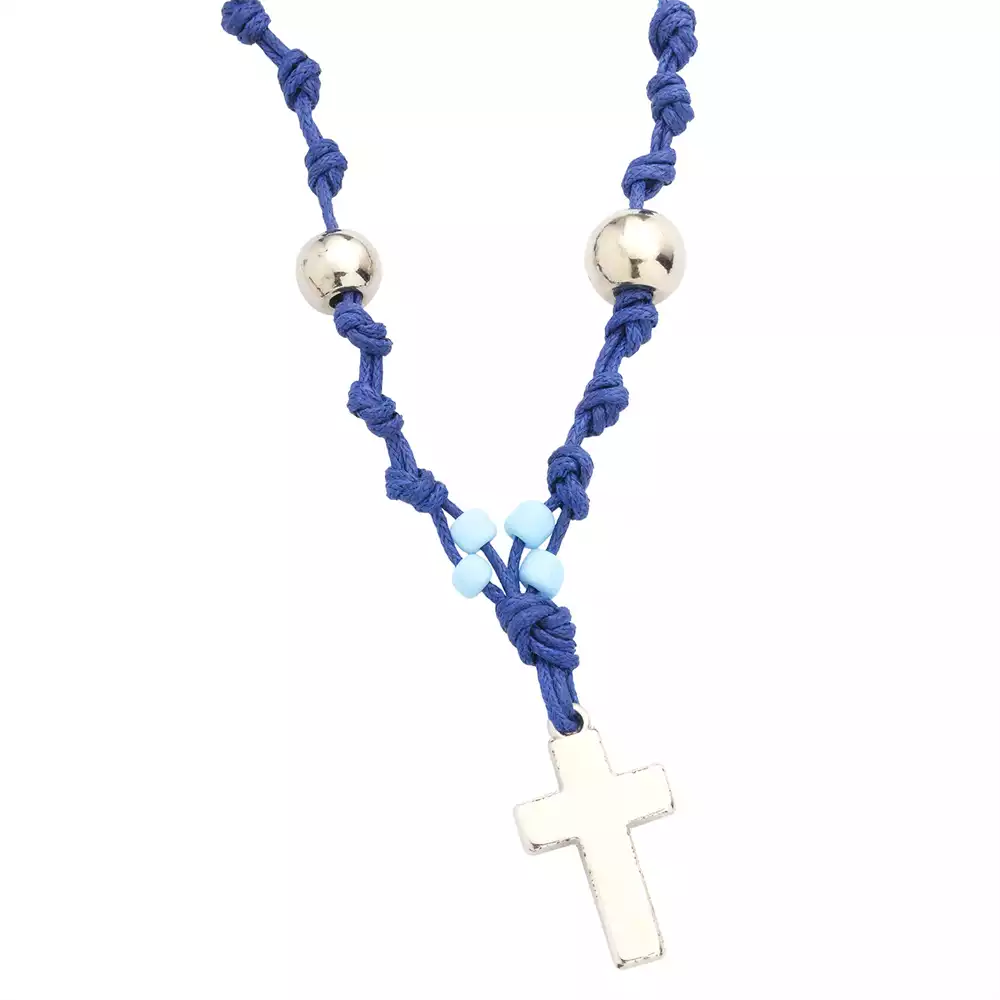 Halskette Kreuz glatt blaues Band