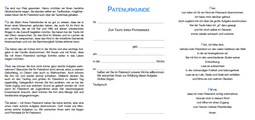 Patenbrief Motiv Krug (10 St.)