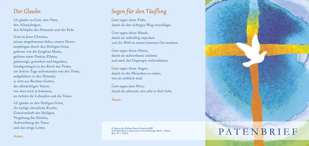 Patenbrief Motiv Taube (10 St.)