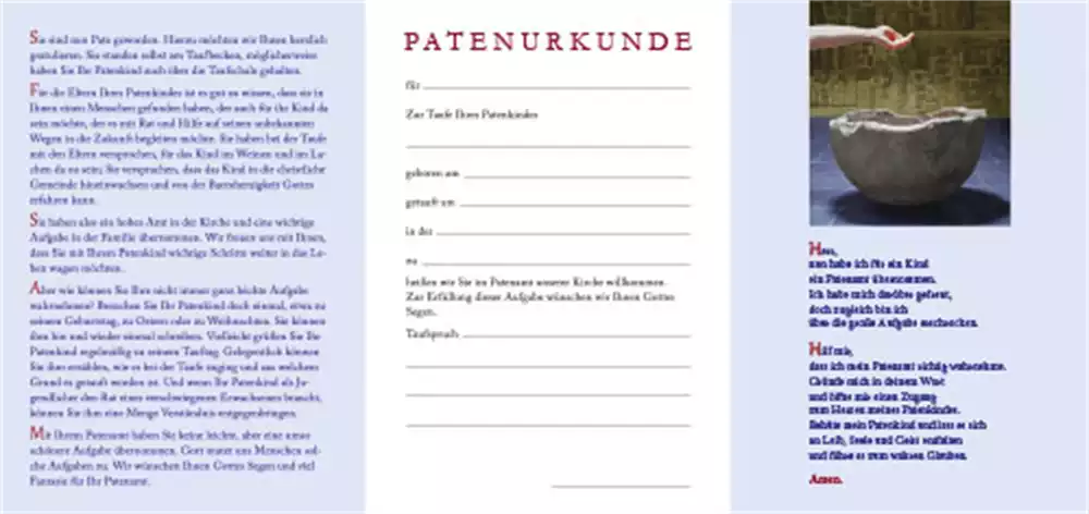 Patenbrief Motiv Taufbecken (10 St.)