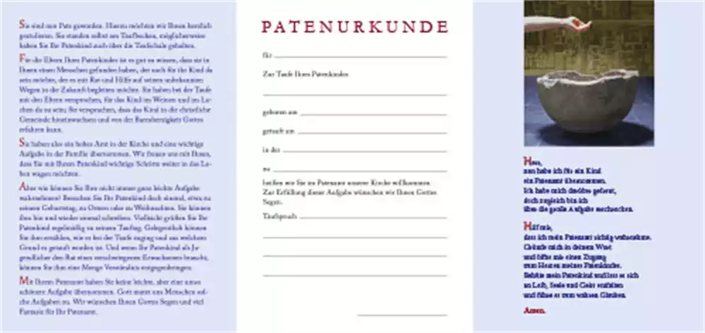 Patenbrief Motiv Taufbecken (10 St.)