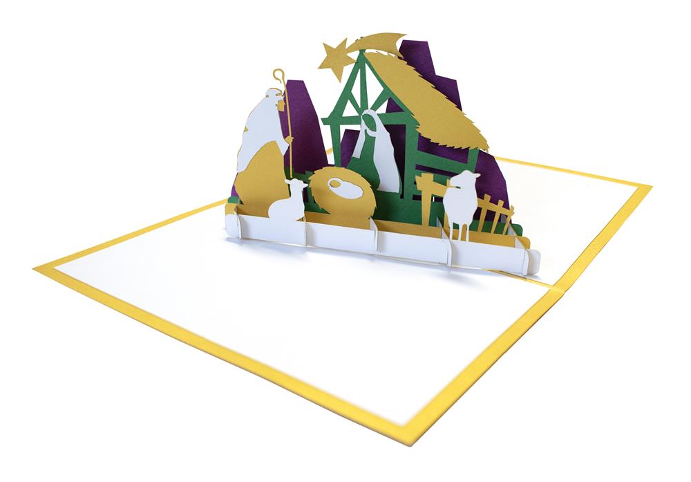 Pop-Up-Karte Motiv"Krippe mit Stern"gold Pop-Up-Karte Motiv"Krippe mit Stern"gold
