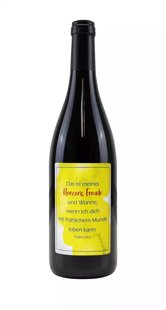 Rotwein mit Etikett "Freude" (10,00 EUR/Liter)