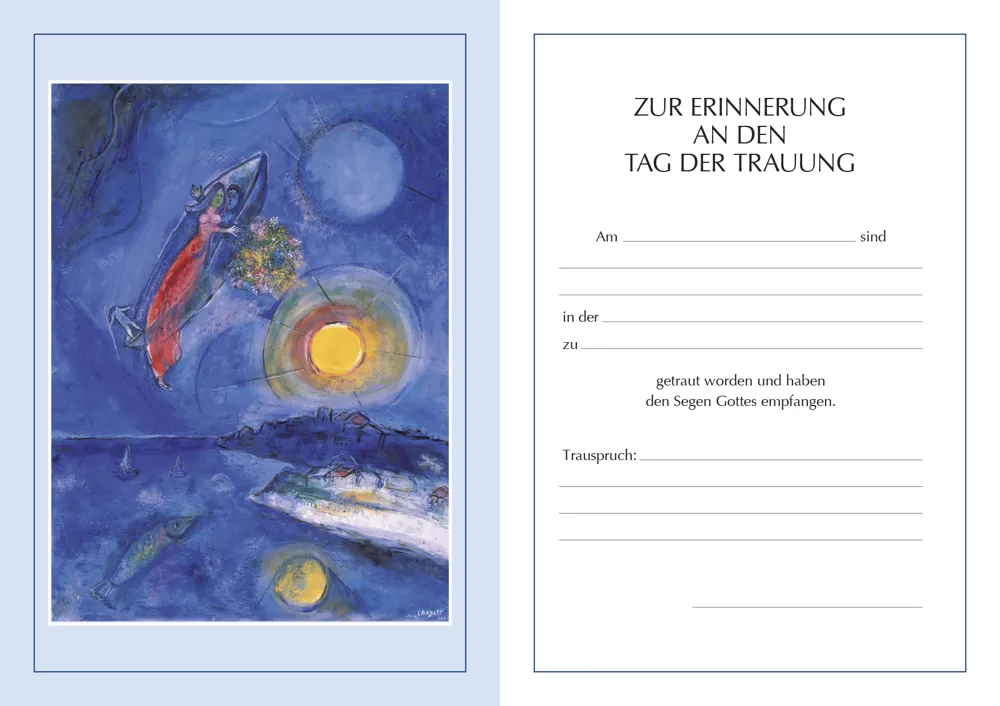 Trauschein Chagall, Liebespaar (10 St.) Motiv "Liebespaar in der Barke"