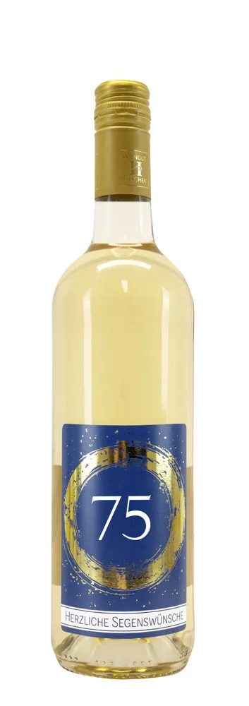 Weißwein mit Etikett 75. Geburtstag (10,00 EUR/Liter), Grauer Burgunder