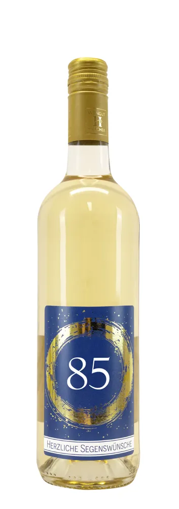 Weißwein mit Etikett 85. Geburtstag (10,00 EUR/Liter), Grauer Burgunder