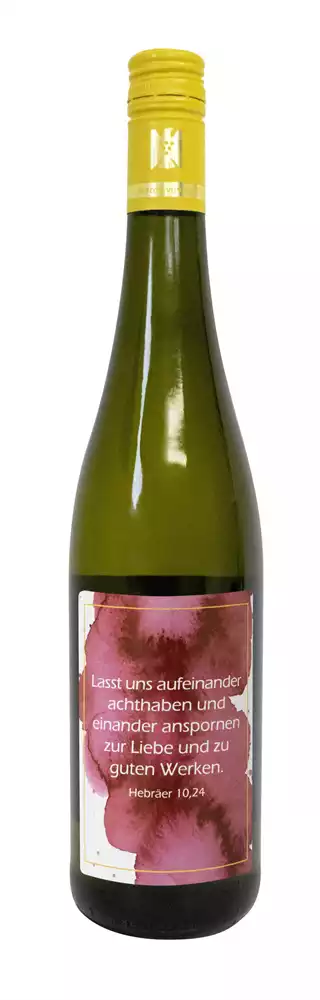 Weißwein mit Etikett "Achtsamkeit" (10,00 EUR/Liter), Riesling