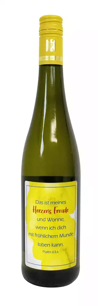 Weißwein mit Etikett "Freude" (10,00 EUR/Liter), Riesling Weißwein mit Etikett "Freude" (10,00 EUR/Liter), Riesling