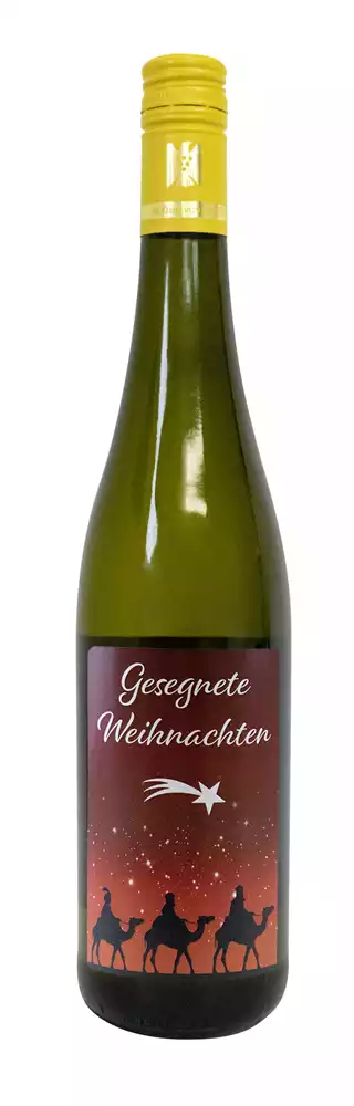 Weißwein mit Etikett "Gesegnete Weihnachten (10,00 EUR/Liter), Riesling Weißwein mit Etikett "Gesegnete Weihnachten (10,00 EUR/Liter), Riesling