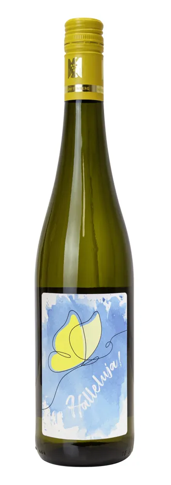 Weißwein mit Etikett "Halleluja" NEU (7,00 EUR/Liter), Riesling