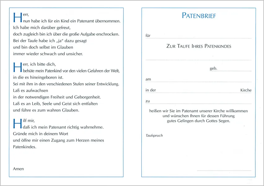 Patenbrief Motiv Taube (10 St.)