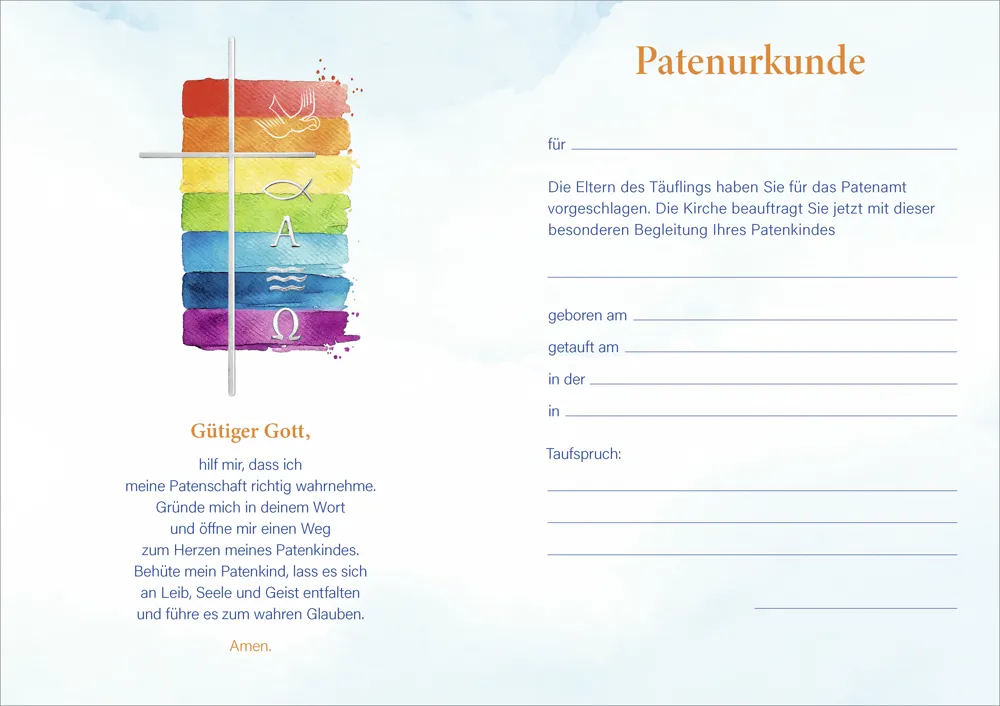 Patenurkunde Motiv Regenbogen (10 St.)