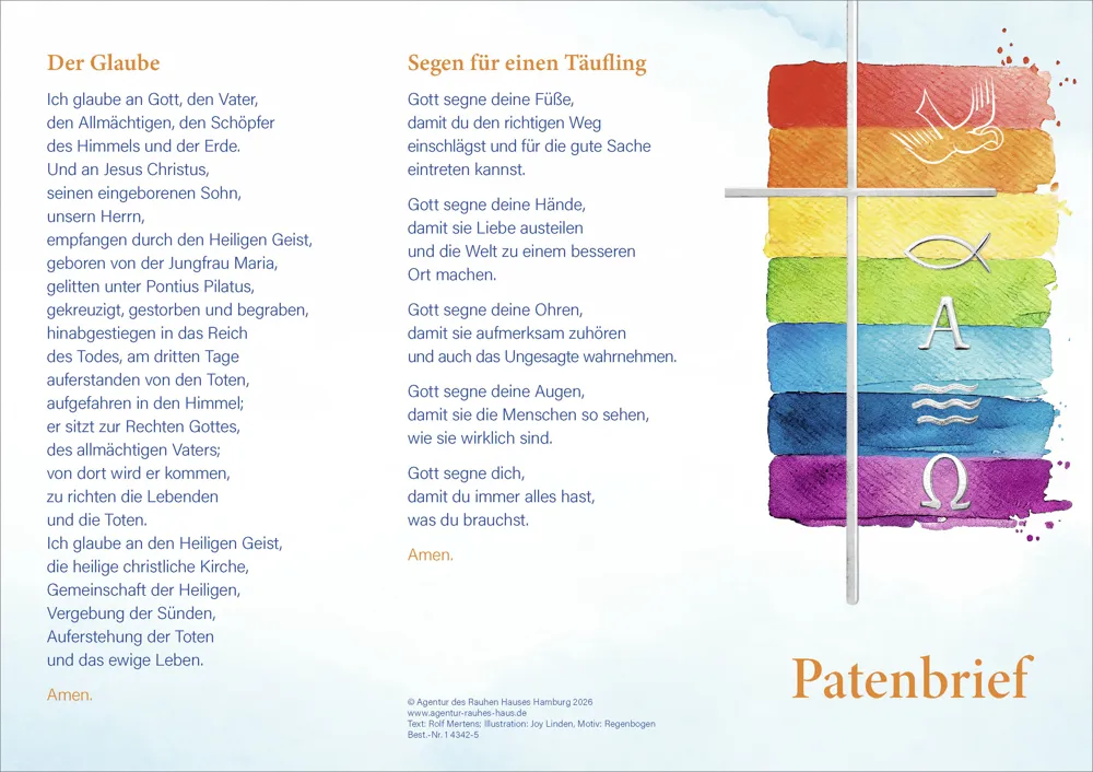 PC-Karte Patenbrief Motiv: Regenbogen (10 St.)