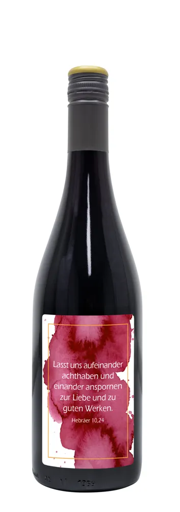 Rotwein mit Etikett "Achtsamkeit" (10,53 EUR/Liter)