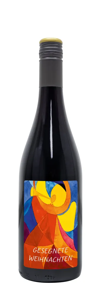 Rotwein mit Etikett "Gesegnete Weihnachten" (10,53 EUR/Liter)