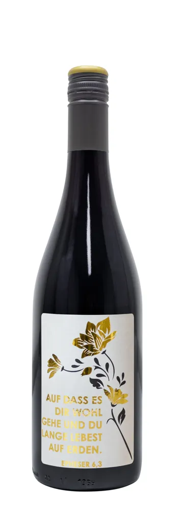 Rotwein mit Etikett "Gute Wünsche" (10,53 EUR/Liter)