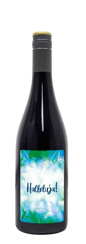 Rotwein mit Etikett "Halleluja" (10,53 EUR/Liter)