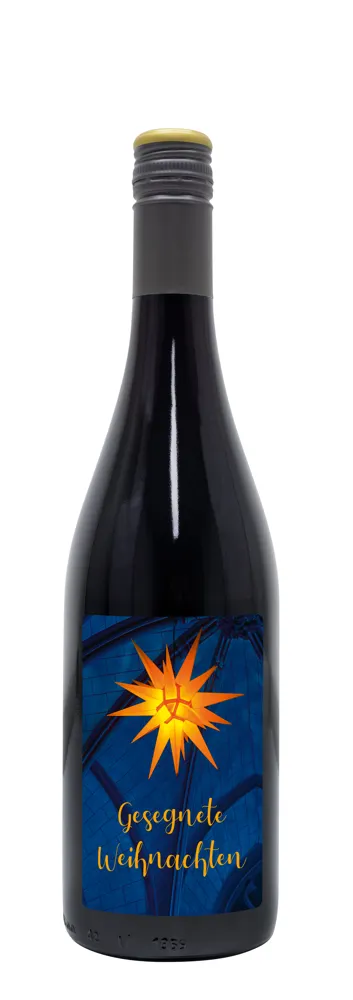 Rotwein mit Etikett "Herrnhuter Stern" (10,53 EUR/Liter)