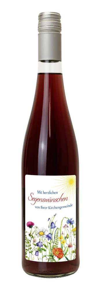 Traubensaft rot Bio mit Etikett Kirchengemeinde (9,20 EUR/Liter)